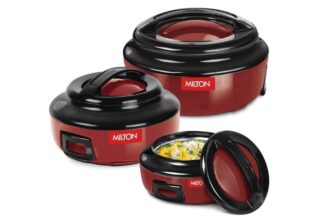 Milton Ernesto Inner Stainless Steel Jr. Casserole Set of 3 – 390ml, 750ml, 1335ml | Red | Stackable & Easy to Carry