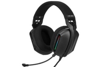 Amazon Basics RGB Wired Gaming On-Ear Headphones – 2 Metre Braided Cable | Mic & RGB Lighting | 3.5 mm + USB (Black)