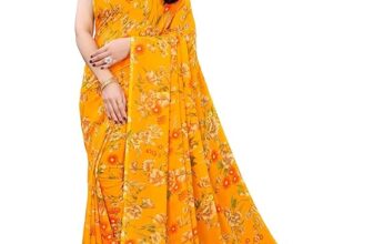SIRIL Printed Georgette Saree with Blouse Piece – Yellow Floral Design