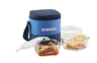 Borosil Prime Glass Lunchbox Set – 2 × 320 ml Borosilicate Containers + Insulated Bag