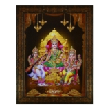 Indianara Religious Painting – Multicolour Synthetic Wall Art (Golden Brown 3) for Home & Pooja Room ( Divine Lakshmi Saraswati Ganesha )