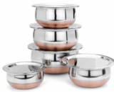 LiMETRO STEEL 5-Piece Copper Bottom Stainless Steel Handi Set with Lids (0.5 L to 2 L)