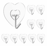 JIALTO 10 Pcs Adhesive Wall Hooks (Love Shape, Transparent) – No Drilling, Heavy Duty