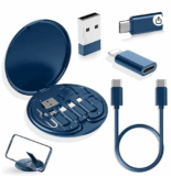 BLAXSTOC Multifunctional Data Cable Conversion Head – Portable Storage Box, Multi-Type Charging Line Convertor, USB Type C Adapter Tool with SIM Card Slot Tray Eject Pin, Phone Holder (Multi-Colour)