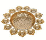 LUXURY LODGE Diya Shape Flower Decorative Urli Bowl – Handcrafted Brass Finish for Floating Flowers & Tealight Candles