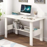 Lukzer Engineered Wood Computer Desk with One Tier Shelves (ST-004) – 110 x 55 x 77 cm, White Finish