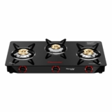 Butterfly Smart 3 Burner Glass Top Gas Stove – Manual Ignition, Scratch-Resistant Toughened Glass, Brass Burners, Skid-Proof Legs, 1 Year Warranty