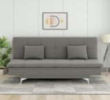 Adorn India Premium New Aspen 3 Seater Sofa Cum Bed 4X6 Velvet Suede (Grey) – Includes 2 Cushions, Suitable for All Indoor Spaces, 3 Years Warranty