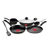 Pigeon Favourite 7 Piece Non-Stick Cookware Set – Fry Pan, Kadhai, Sauce Pan, Tawa, Lid & Spatula – Gas Stove Compatible (Black)