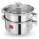 Lifelong 2-Tier Stainless Steel Steamer – Multi-Purpose Momo & Modak Maker, Induction Compatible, 20.5×20.5×16 cm