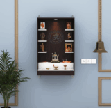 Anikaa Niketana Wooden Wall Mount Mandir for Home | Pooja Temple with LED Light, Om Back Panel & 6 Shelves | Wooden Temple for Home & Office – Wenge/White, 32x20x8 Inches