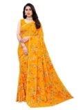 SIRIL Printed Georgette Saree with Blouse Piece – Yellow Floral Design